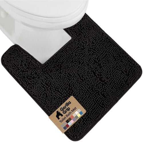 Gorilla Grip Plush Chenille Bath Rug Mat - Soft Absorbent Microfiber for Square Toilet Base | Black, Machine Washable