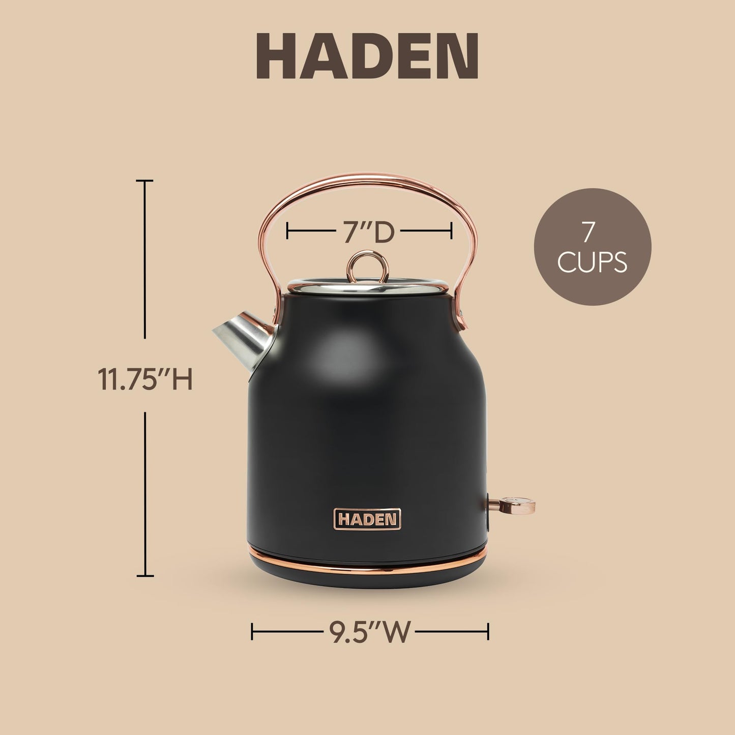 Haden 75012 Heritage 1.7 Liter Stainless Steel Body Countertop Retro Electric Kettle with Auto Shutoff & Dry Boil Protection