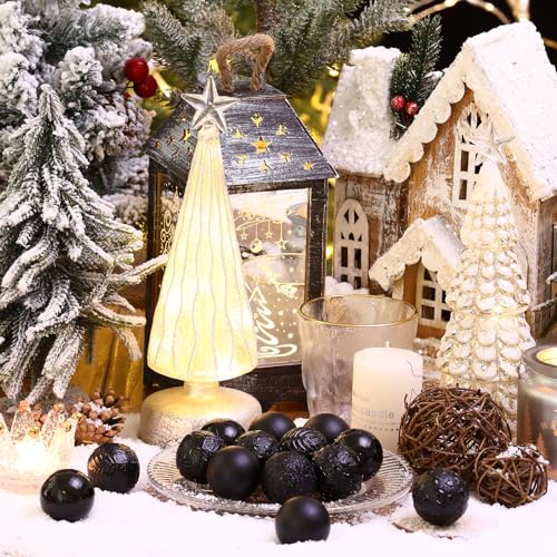 34ct Black Mini Christmas Ball Ornaments Shatterproof Plastic Tree
