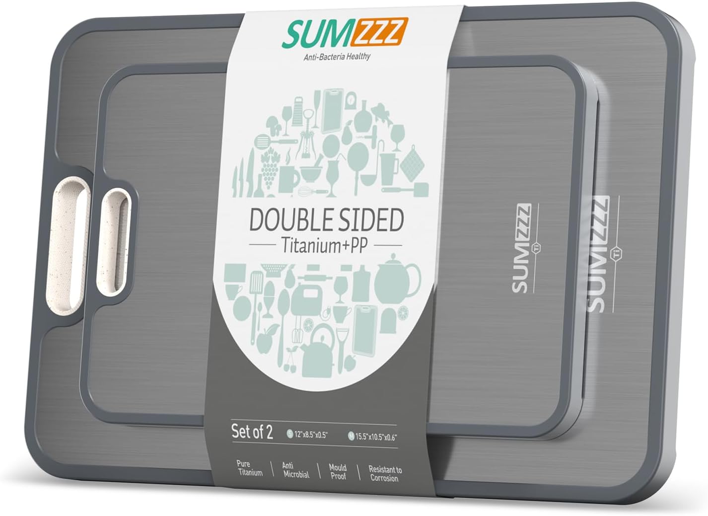 Titanium Cutting Board by [Brand Name] - Double-Sided Food Grade Design | Easy to Clean, 15.5” x 10.5” & 12” x 8.5”