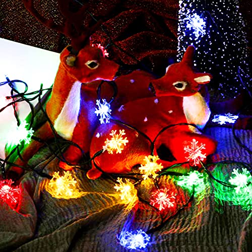 Honoson 40 LED Snowflake String Lights Battery Operated Multicolor 20ft