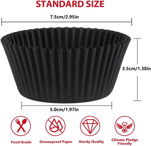 Caperci Black Cupcake Liners - 200 Count Greaseproof Baking Cups for Weddings & Parties