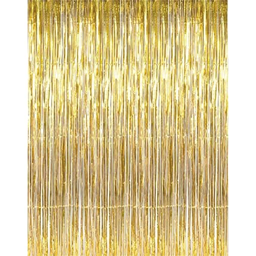 GOER 3.2 ft x 9.8 ft Metallic Tinsel Foil Fringe Curtains Party Photo Backdrop Party Streamers for Birthday,Graduation,New Year Eve Decorations Wedding Decor (1 Pack, Gold)