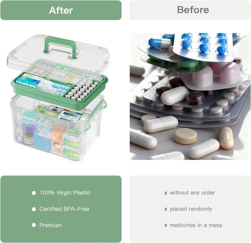 Clear Medicine Organizer by [Brand Name] - 2 Pack Multipurpose Storage Box for Home & Travel