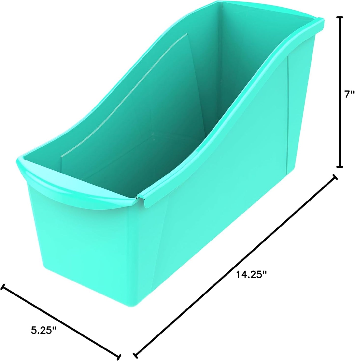 Storex Large Book Bin - Interlocking Plastic Organizer for Home & Office | Teal, 6-Pack (71120U06C)