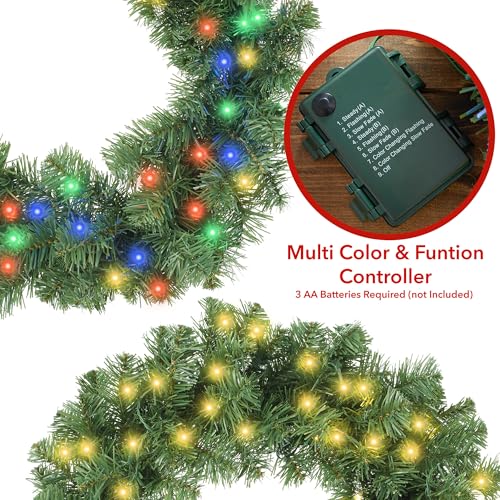 Casafield 24" Pre-Lit Fir Artificial Christmas Wreath with 50 Multicolor LED Lights