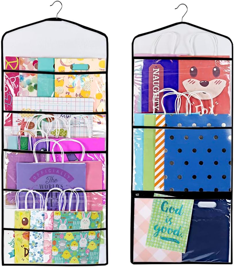 ProPik Gift Bag Storage Organizer - Double-Sided with Multiple Pockets | 38 x 16 Inch PVC (Black)