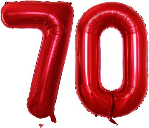 GOER 70th Birthday Balloons - 42 Inch Jumbo Red Foil Helium Decorations for 70th Anniversary