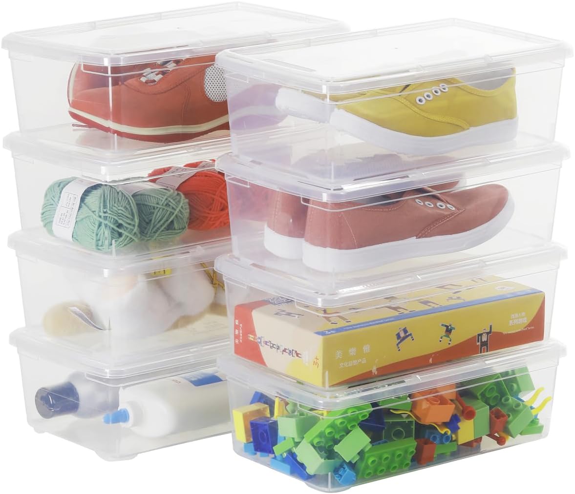 Skiennix 6 Quart Stackable Plastic Storage Shoebox - BPA-Free Nestable Container for Organizing Shoes | Transparent, 8 Pack