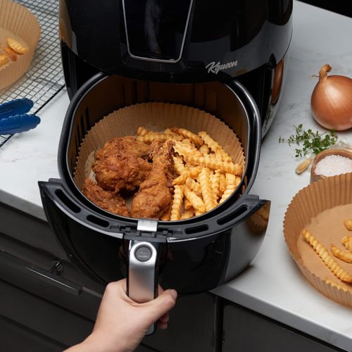 GUSTO [7.9 Inch - 125 Count] Round Air Fryer Liners Disposable – Non-Stick, Oil & Water Resistant Parchment Paper for Easy Cleanup – Fits 5-8 QT Air Fryers, Ovens & More (Formerly Comfy Package)