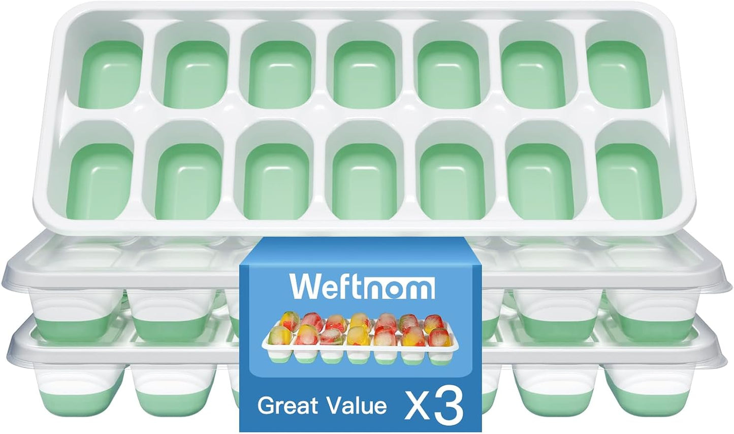 Skiennix Ice Cube Tray Set - 3 Pack Silicone Easy-Release Molds for Drinks | BPA-Free, Stackable Design
