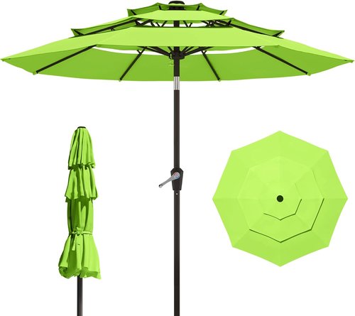 9FT Patio Umbrella by [Brand Name] - Auto Tilt & Crank | Sturdy 8-Rib Design for Garden & Pool