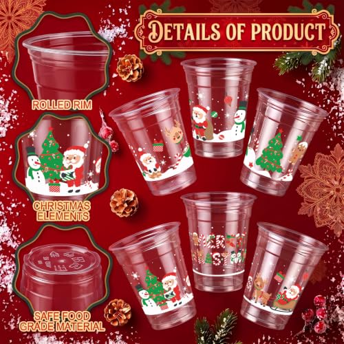 Mimorou 100 Pcs 12oz Christmas Plastic Cups - Merry Christmas Pattern, Gingerbread Man & Santa (Variation: Cute Christmas)