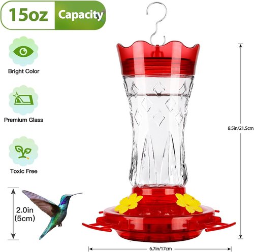 BOLITE Hummingbird Feeder - Leak Proof Design with Ant Moat & Bee Guards - 15 Ounces, Red Stars Decor