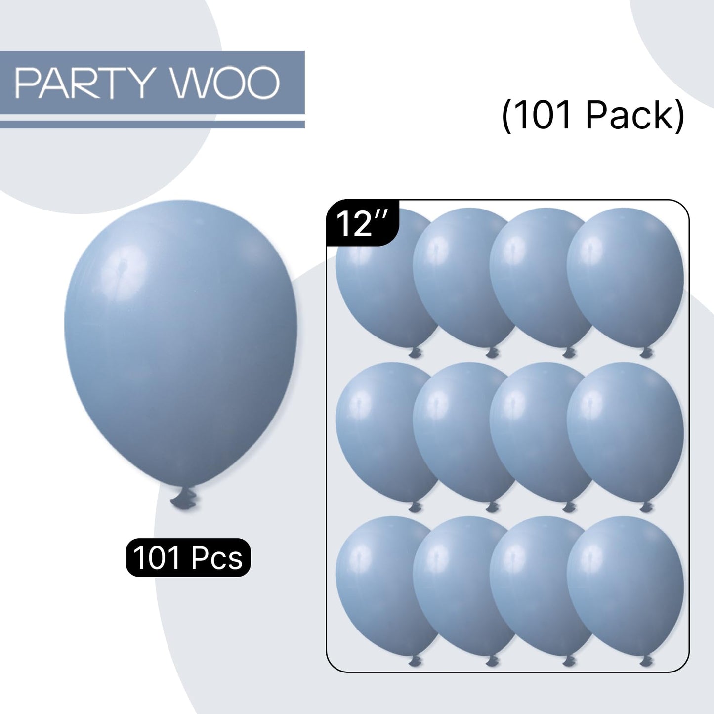 PartyWoo Dusty Blue Balloons 101pcs 12 Inch Slate Blue Boho Neutral Latex Helium Balloons for Baby Shower Gender Reveal Wedding Anniversary Graduation Cat Tornado Birthday Party Decorations Blue-F55