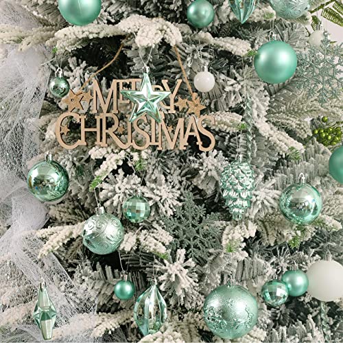 CristBest Mint Green Christmas Tree Ornaments Set - 43 Shatterproof Holiday Balls & Decor