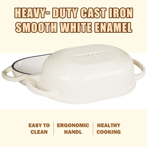 Enameled Cast Iron Dutch Oven for Bread Baking - incl. Sourdough Bread-Baking Supplies like Banneton Bread-Proofing Basket - 5QT Loaf Cast Iron Bread Oven Pan& Meatloaf Pan with Lid, Sour Sough Tools, Lame (Cream White）