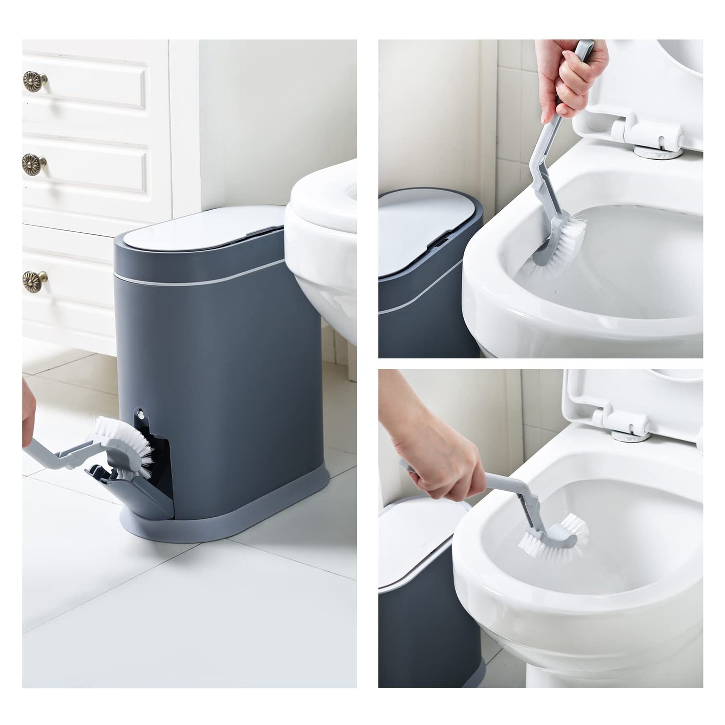 ELPHECO Bathroom Slim Plastic Trash Can with Toilet Brush 2.5 Gallon Waterproof Smart Garbage can with lid Motion Sensor Waste Bin Automatic Garbage Bin for Bathroom(Grey)