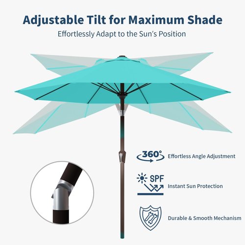 9FT Patio Umbrella - UV Resistant Waterproof Canopy with Crank & Tilt | Aqua Blue