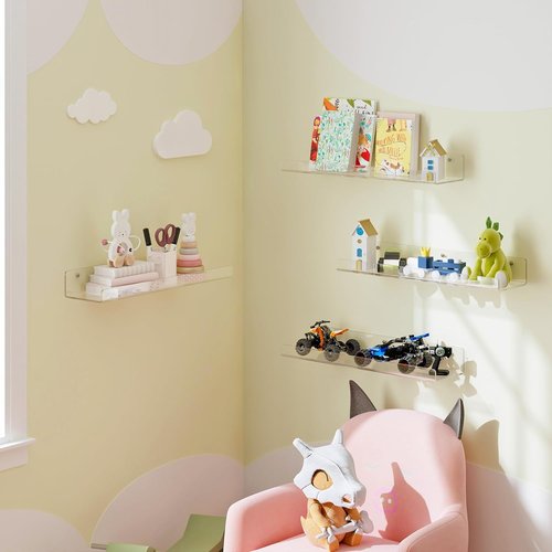 Dooiclear Floating Wall Shelves - 15" Clear Acrylic Book Display Shelf | Versatile Organizer for Any Room