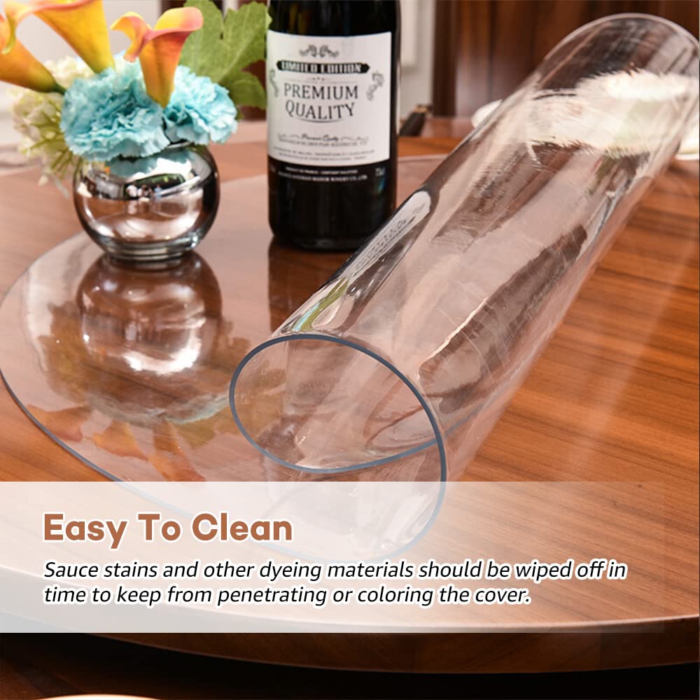 RostiKong 48 Inch Round Clear Table Cover Plastic Vinyl Circle Tablecloths Furniture Desk Table Screen Sheet Liner Runner Protector Waterproof Protective Cocktail Dinner Dresser Table Topper Pad Mat