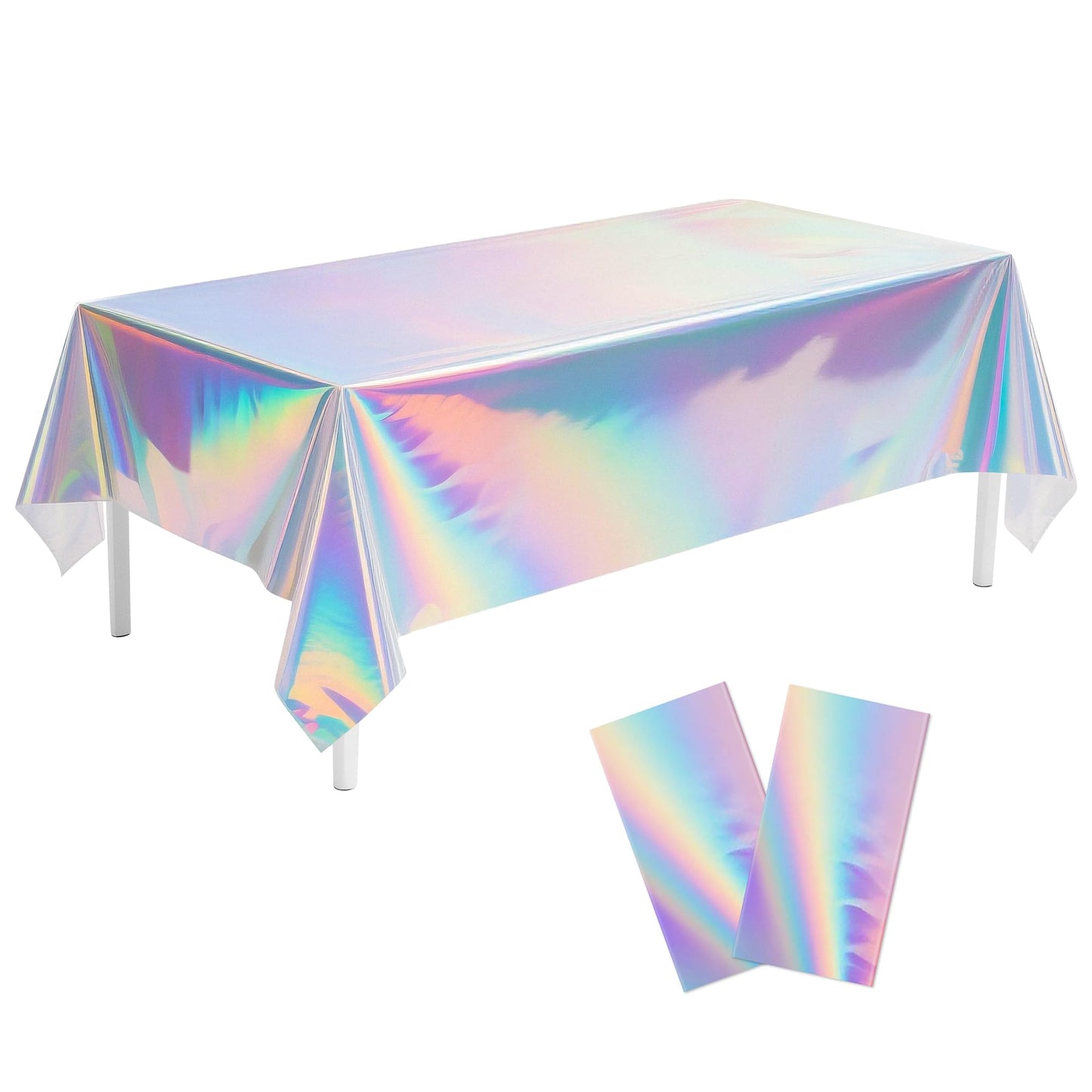 2 Pack Iridescent Tablecloth, 54" x 108" Birthday Party Table Cloths Iridescence Plastic Disposable Table Covers Iridescent Party Decorations, Birthday Decor Tablecloth for Buffet Table