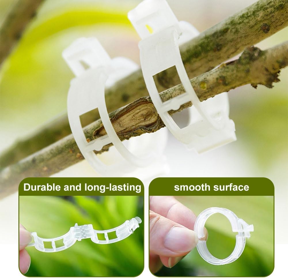 Skiennix Plant Clips - Secure Plastic Support for Climbing Plants | 50 Green Trellis Clips