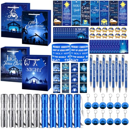 Epakh 120 Pcs Christmas Nativity Gift Set (12 Gift Bags, 12 Bible Verse Bookmarks) 12 Joy Pens