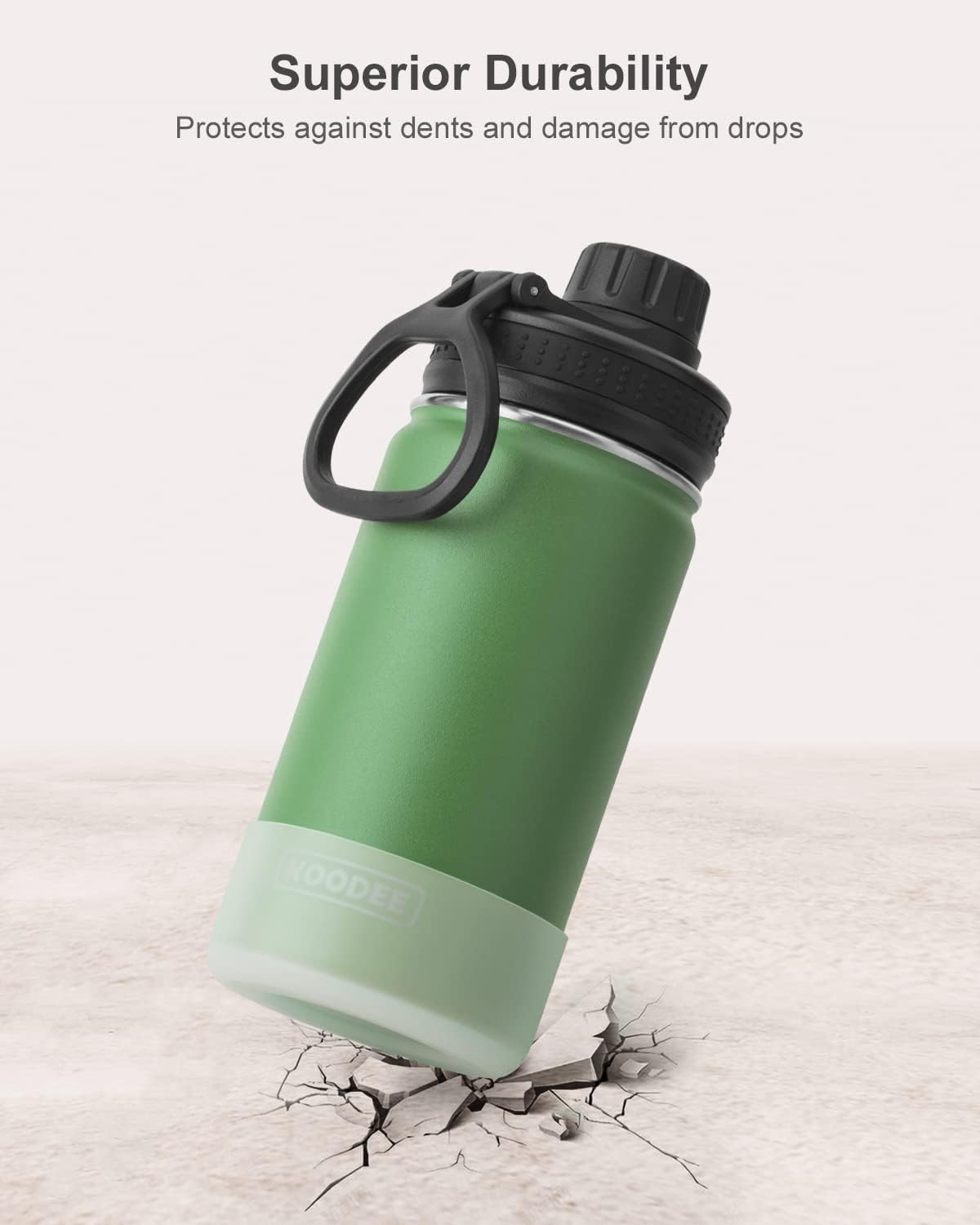 Koodee 12 Oz Stainless Steel Water Bottle - Vacuum Insulated, Leakproof Spout Lid | BPA-Free Grass Green