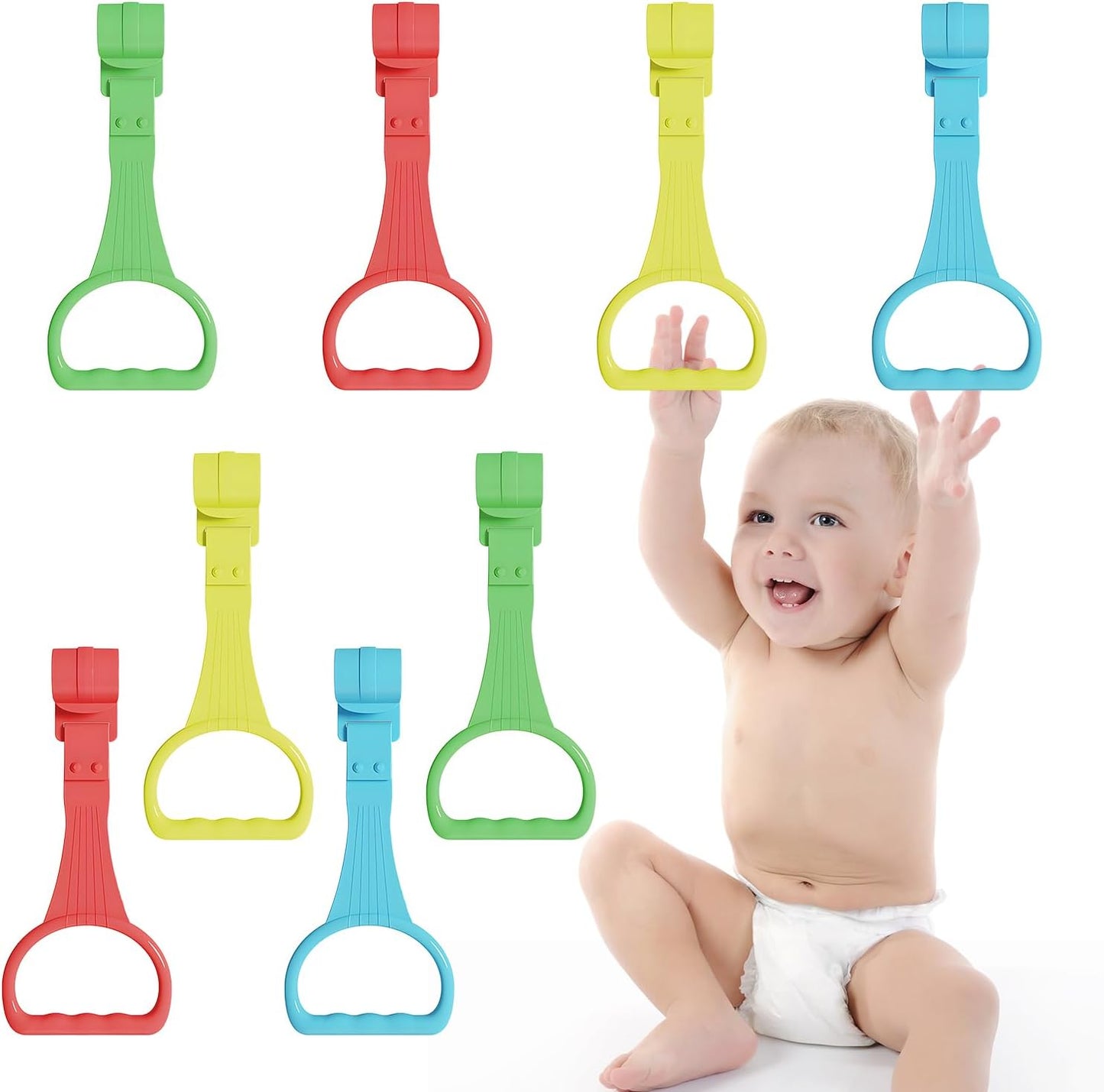Skiennix 8Pcs Pull Up Rings | Baby Walking Assistant - Crib & Bed Stand Up Rings (4 Colors)