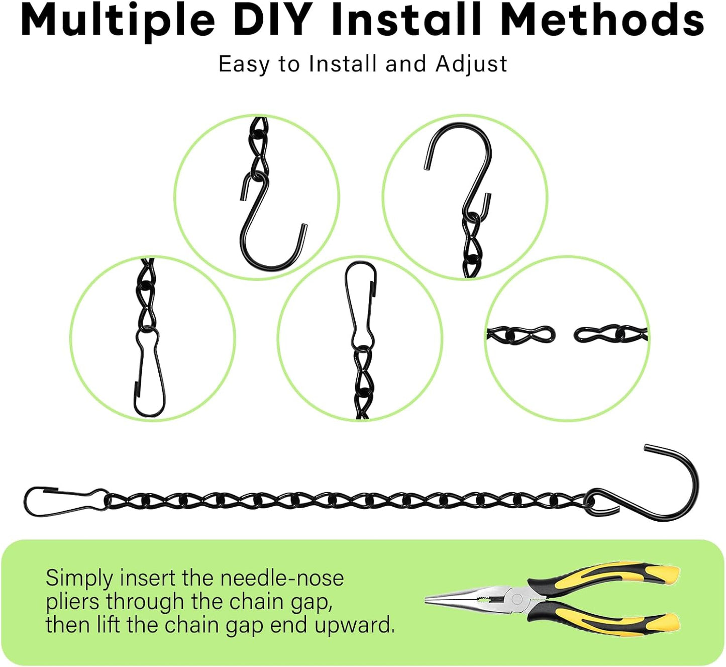 Skiennix Heavy Duty Metal Hanging Chains - Durable Hooks Set for Planters, Bird Feeders & Lanterns - Black