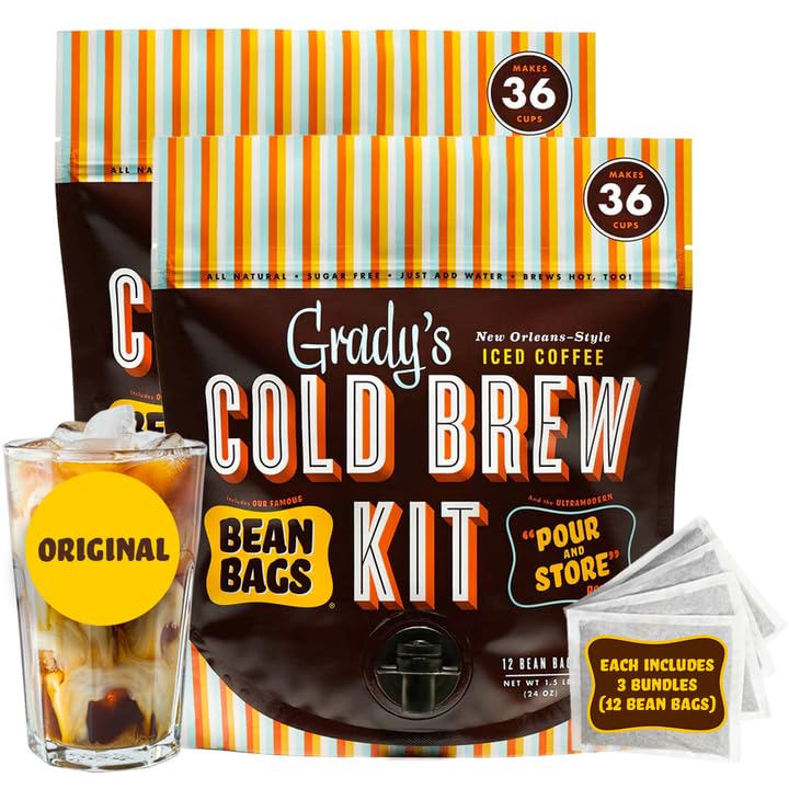 Cold Brew Coffee Kit with Arabica & Chicory - 2 All-in-One Pouches, Makes 72 Drinks - Original Variation