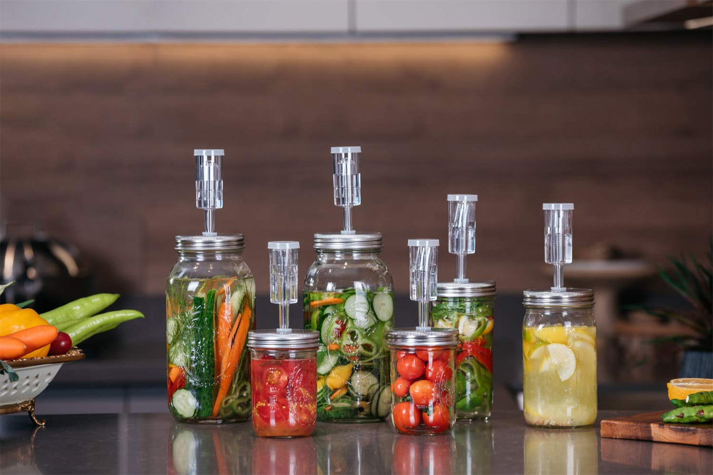 Jillmo Fermentation Lids for Wide Mouth Mason Jars, Stainless Steel Auto Venting Fermenting Lid Kit with Airlocks & Silicone Grommets for Pickles, Kimchi & Sauerkraut, 4 Pack, No Jars Included