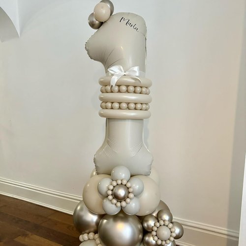 Beige 40-Inch Cream Number 1 Balloon - Giant Foil Balloon for 1st Birthday Decorations