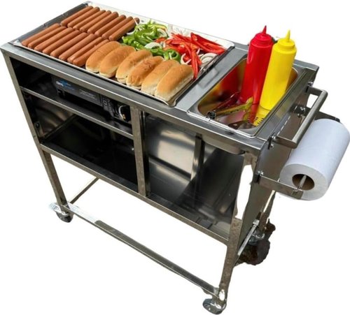 Hot Dog Cart - Stainless Steel Street Food Cart with 20" Aluminum Griddle | Portable 4-Wheel Design