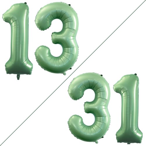 GOER Jumbo 42-Inch Number 13 Balloons - Sweet 13 Party Decorations in Sage Green | Helium Foil 31 Balloons for 31st Birthday
