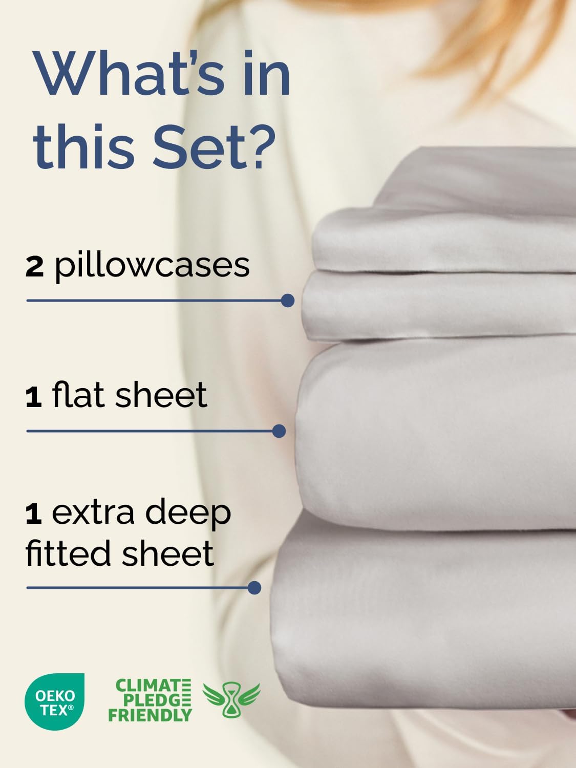 Skiennix Extra Deep Twin Sheet Set - 4-Piece Breathable Cooling Bedding - Soft Wrinkle-Free French Grey