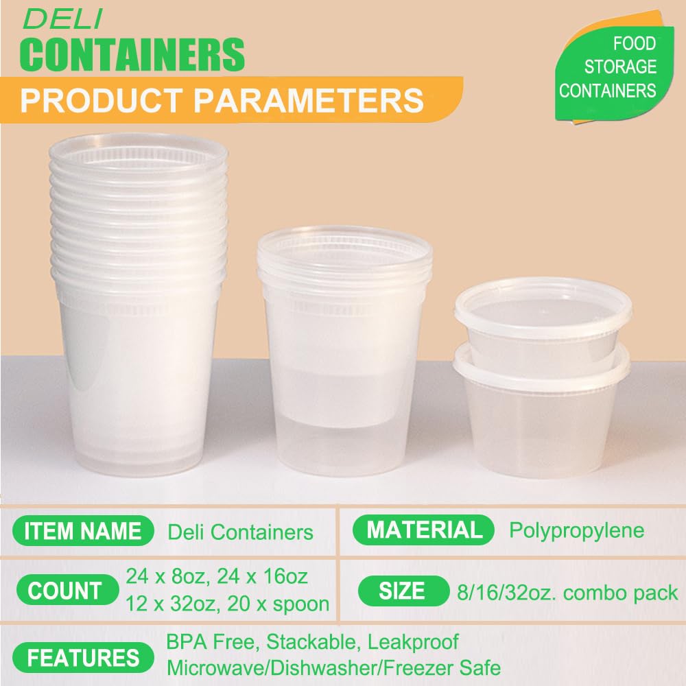 YehTrum 80 Sets Deli Containers with Lids, 32/16/8 oz Food Storage Containers with Lids, BPA Free Leakproof Freezer Storage Containers, Microwave | Dishwasher | Freezer Safe