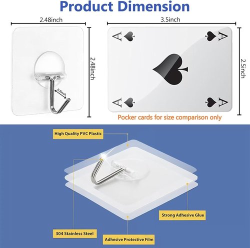 JINSHUNFA Heavy Duty Adhesive Wall Hooks - 13LB No Drill Waterproof Hooks for Bathroom & Kitchen | 8 Pack