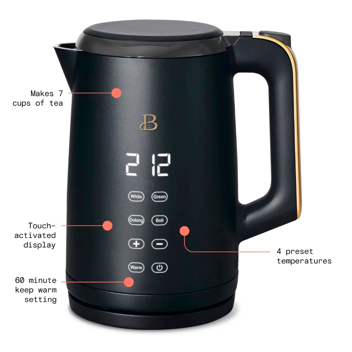 Beautiful 1.7 Liter One-Touch Electric Kettle, by Drew Barrymore (Black Sesame)