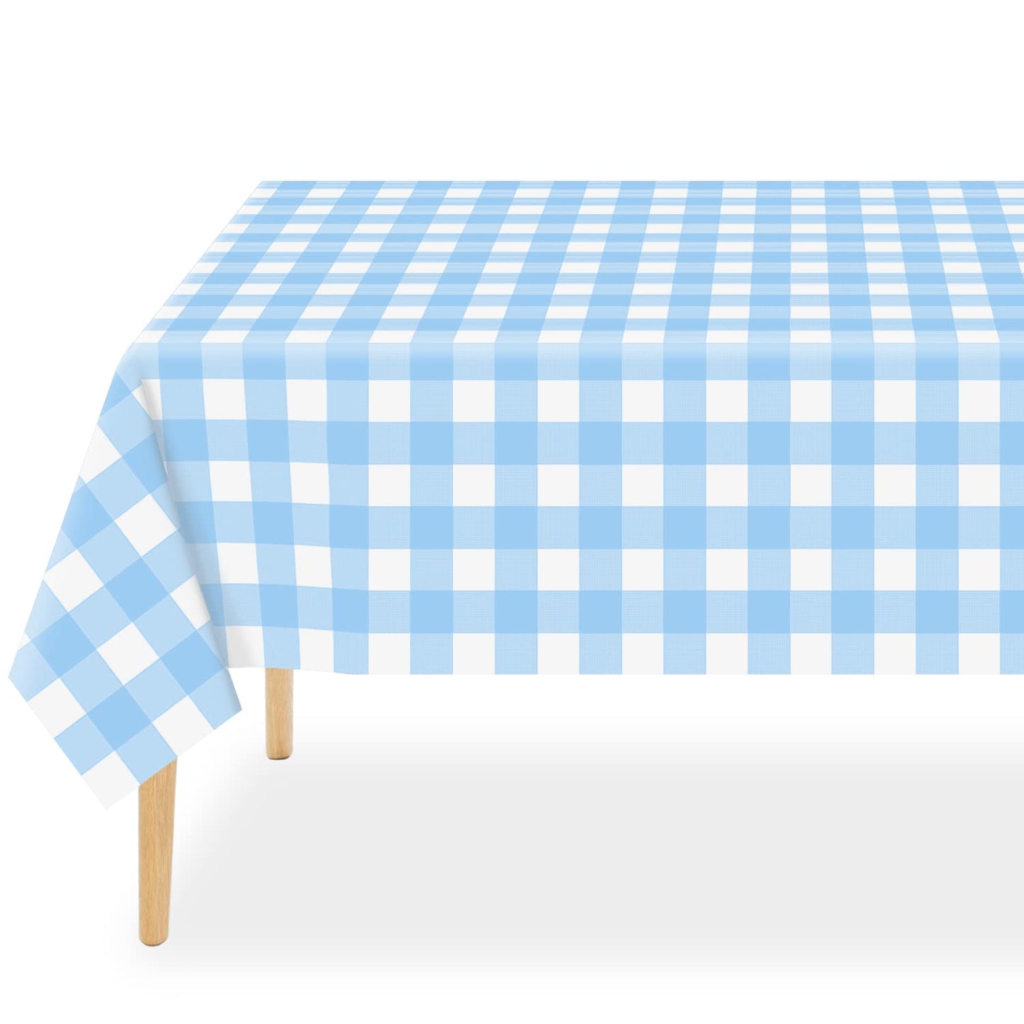QIKSION Light Blue Gingham Tablecloth Disposable 2 Pack, 54 x 108 Inch Blue and White Checkered Table Cloth for Baby Shower, Easter Decorations, Birthday Party, Rectangle, Plastic Table Cover