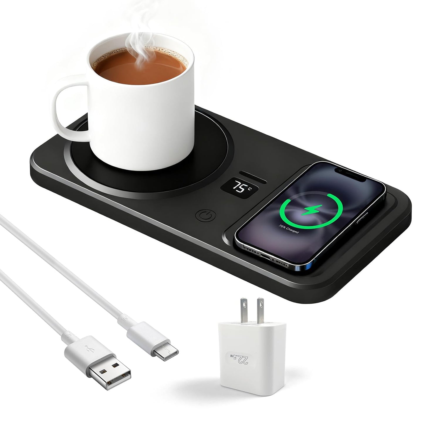 Wireless Coffee Mug Warmer Smart Cup Warmer for Office Desk,Multifunction Electric Beverage Warmer Plate, Type-C Heating Coaster Drink Warmer (Black)
