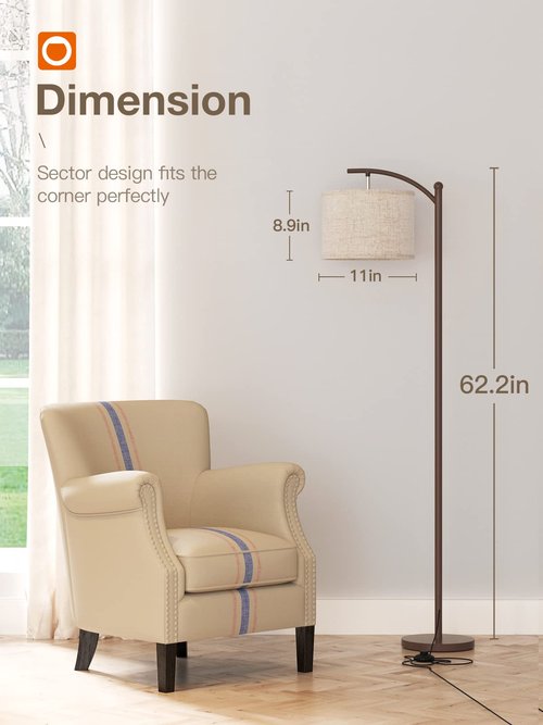 addlon Floor Lamp for Living Room with 3 Color Temperatures, Standing lamp with Linen lampshade for Bedroom, Office, Lamps with 9W LED Bulb Included - Brown with Beige Shade