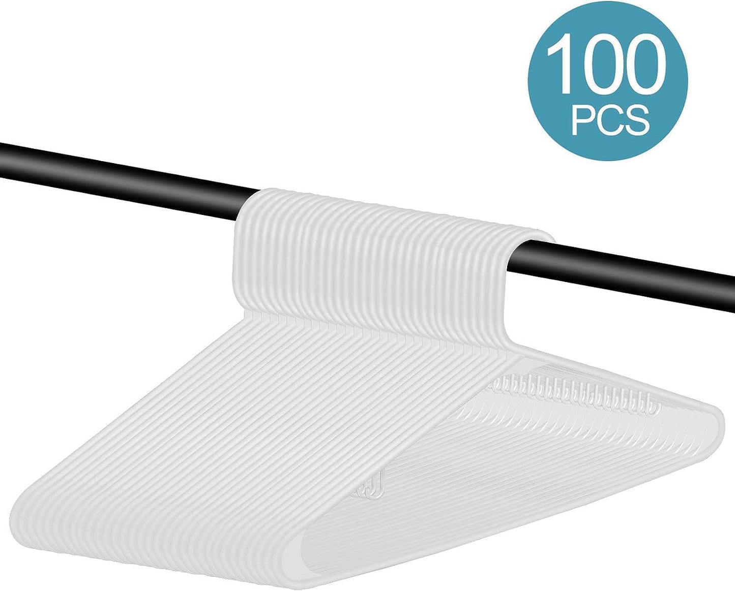 ZENY 100-Pack White Plastic Hangers - Space-Saving, Durable Clothing Hangers for Organizing Clothes