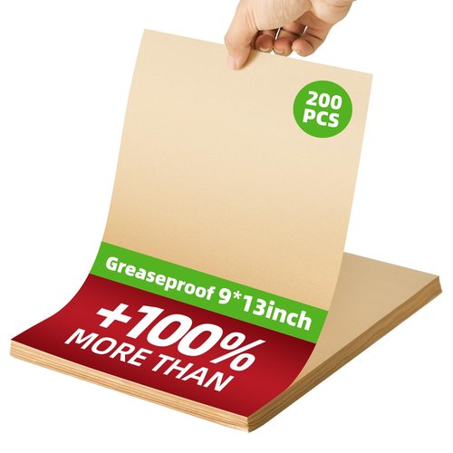 JAZB 200 Pcs Parchment Paper Sheets 9x13 Inches, Pre Cut Parchment Paper Sheets for Baking, Bread, Cakes, Cookies - Non-Stick Baking Paper Sheets for Grilling, Air Fryer