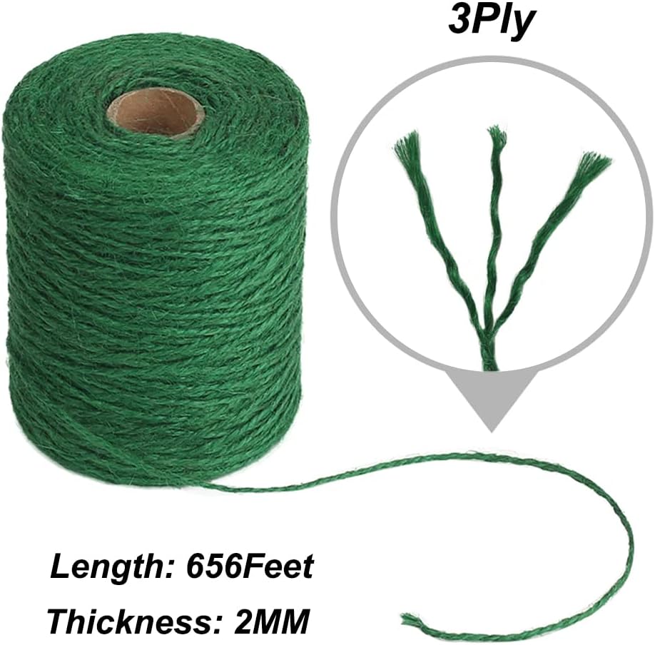 Vivifying Garden Twine - 656 Feet of 2mm Strong Green Jute String for Climbing Plants & Crafts