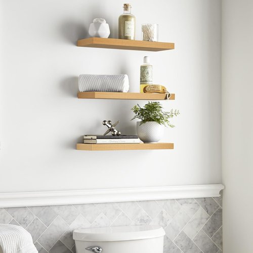 BAYKA Floating Shelves - Rustic Wood Wall Mounted Shelves for Bathroom & Living Room | Set of 3 (Light Oak, 22.5 Inches)
