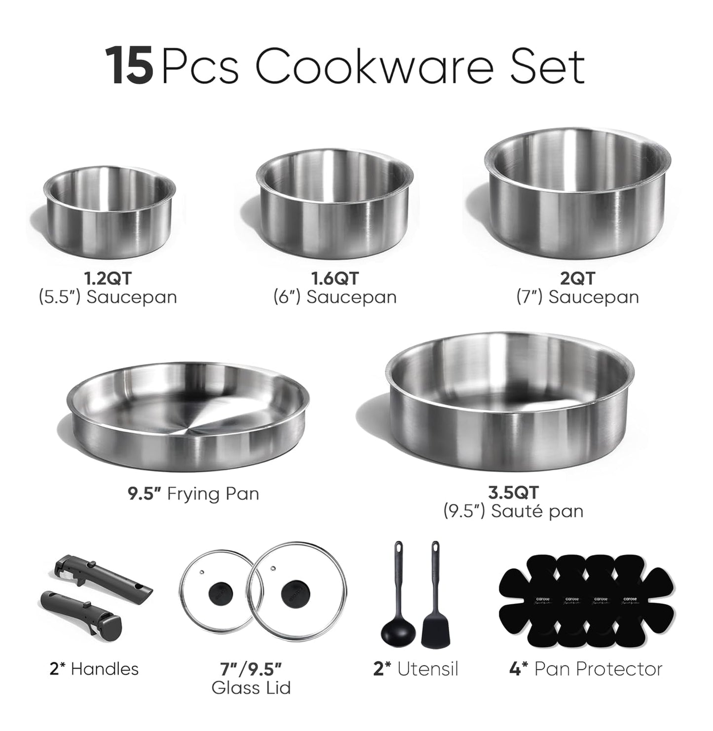 CAROTE Nonstick Cookware Sets, Non Stick Pots and Pans Set Detachable Handle, Kitchen Cookware Sets with Removable Handle, Stackable RV Cookware for Campers, Oven Safe (White 5 PCS)