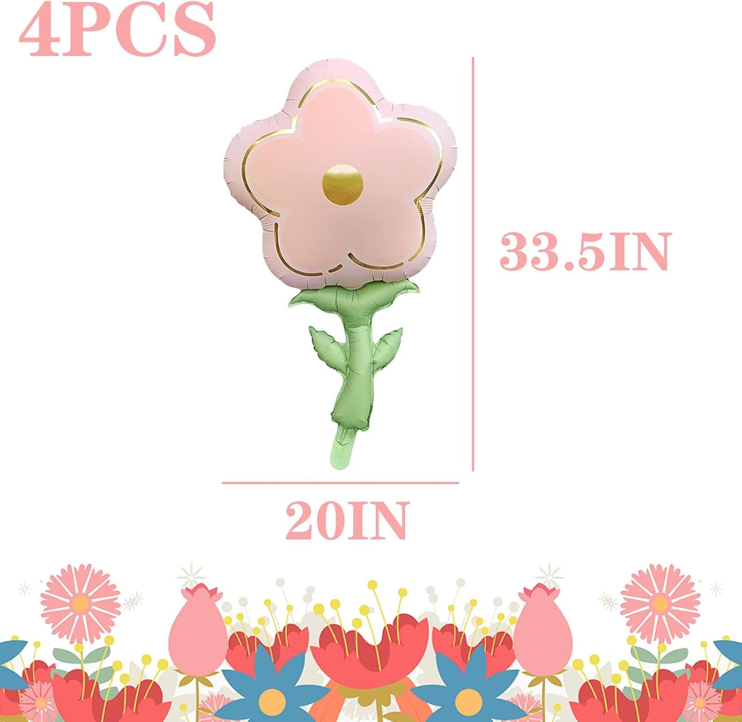 Skiennix Large Flower Shaped Foil Balloons - Pink Daisy Party Decorations | 4 Pcs Set for Birthdays & Showers