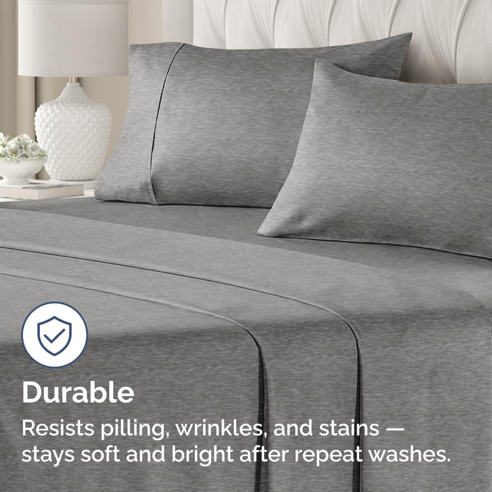 King Standard Pillow Cases Set of 4 - Soft Hotel Quality Covers - Comfy & Machine Washable - Heathered Grey